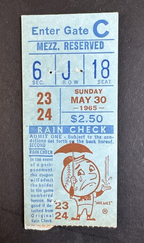 1965 Ny METS vs PIRATES Ticket Stub & Program Willie Stargell Hr Clemente 4 Hits
