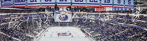 NY Islanders Team Signed Framed UBS Pano Photo Denis Potvin Billy Smith Auto PSA