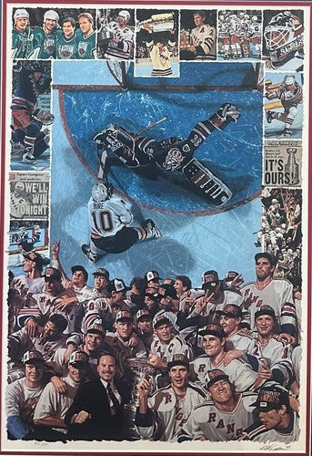 1994 Stanley Cup NY Rangers Litho Photo Framed Bill Purdom Signed Mark Messier