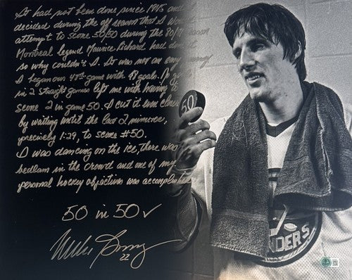 Mike Bossy Signed 16x20 Framed Photo 50 Goals Story Board Auto Islanders BAS COA