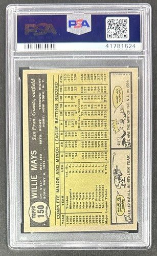 1961 Topps #150 Willie Mays Card PSA 6 Ex - Mint Centered Sharp Beauty Hof