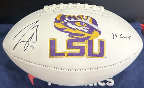 Joe Burrow Signed LSU Tigers White Football 19 Champs Auto Bengals Fanatics COA