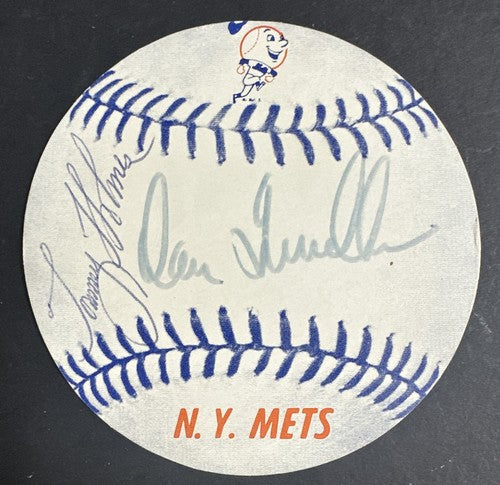Danny Frisella 1969 Mets Signed Mr Met Baseball Sticker Auto Tommy Holmes Psa