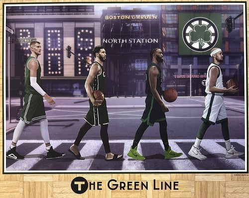 Boston Celtics 16x20 Framed Green Line Litho Photo Jason Tatum Jalen Brown White