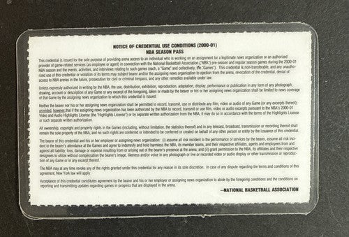 2000 01 NBA Season Press Pass Media Ticket Kobe Bryant 2nd Championship Lakers