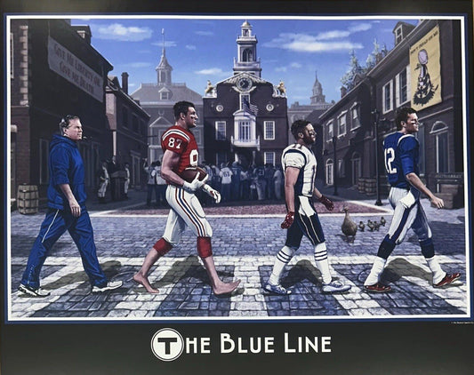 NE Patriots Blue Line 16x20 Framed Litho Photo Belichick Gronkowski Tom Brady