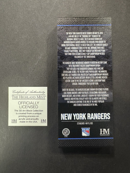 New York Rangers 100th Anniversary Acrylic Block Ticket 2.5x6in Great Gift !!