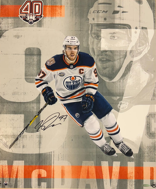 Connor McDavid Signed 20x24 Framed Photo Edmonton Oilers Upper Deck Auto Uda COA