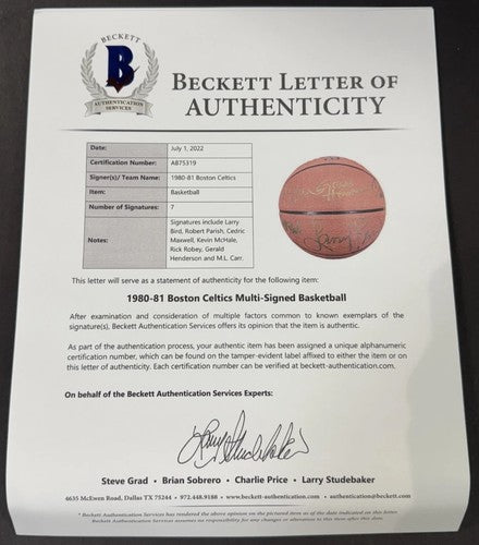 1981 Boston Celtics NBA Champs Team Signed Basketball BAS PSA W/case Larry Bird