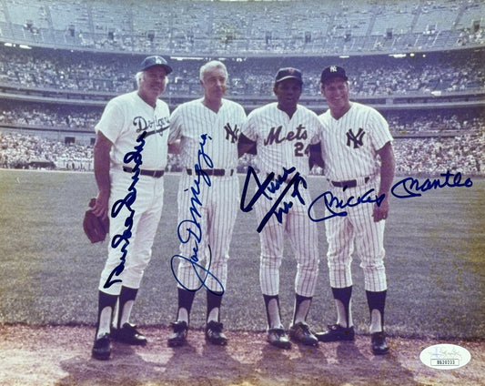 Mickey Mantle Joe DiMaggio Willie Mays Snider Signed 8x10 Framed Photo Auto JSA