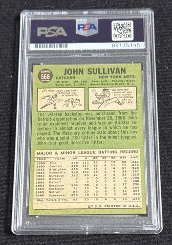 JOHN SULLIVAN 1967 Topps #568 METS Signed Mint Auto d.2023 HI # Beauty Psa Coa