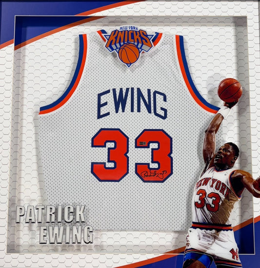 Patrick Ewing Signed M&N NY Knicks Jersey Framed LED Shadowbox Auto Steiner COA