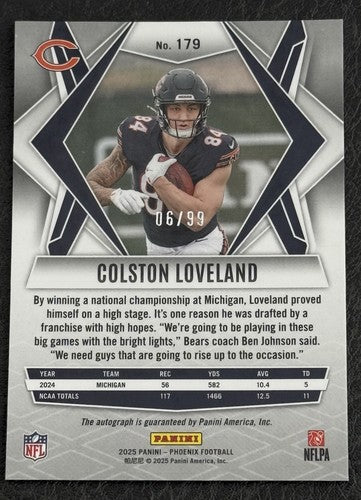 2025 Panini Phoenix Colston Loveland Rookie Bronze PANDORA Mint Auto /99 Bears