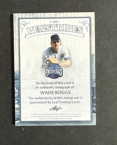2025 Leaf Bronx Penstripes Wade Boggs Mint Auto Yankees HOF /9 Signed P-WB1