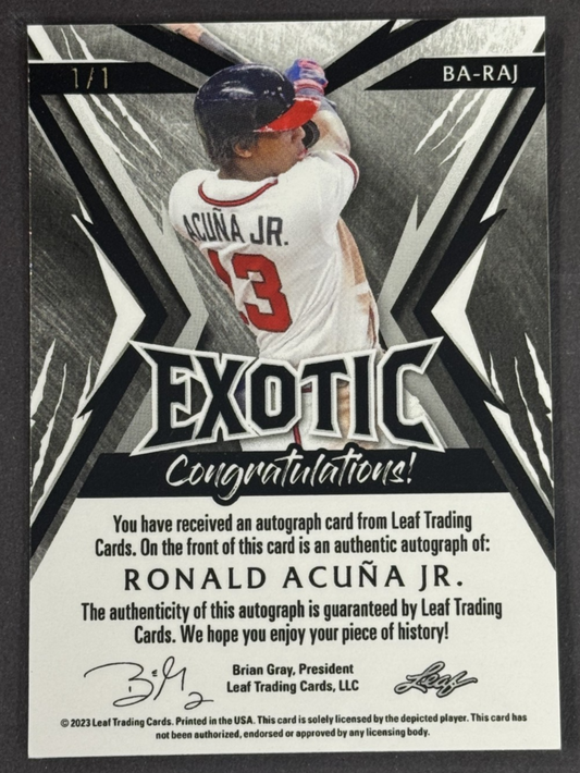 2022 Leaf Exotic 1/1 Ronald Acuna Jr. Auto #BA-RAJ Atlanta Braves Mint ROY