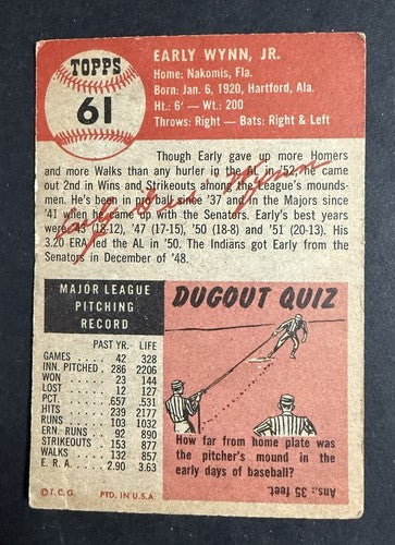 1953 Topps Early Wynn #61 VG-EX No Creases Centered Nice Color HOF Indians