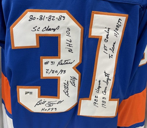 Billy Smith Signed Islanders Blue 9 Stat Jersey Hof Auto Stanley Cup Steiner Coa