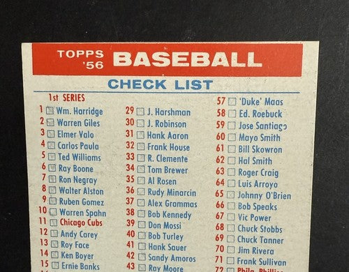 1956 Topps Set-Break Checklist 1/3 Nm Sharp Nice