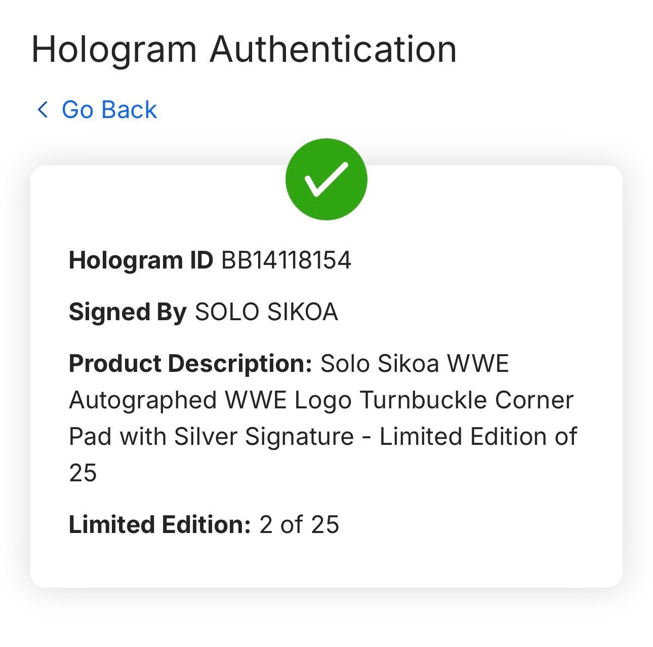 Solo Sikoa Signed WWE Logo Turnbuckle LE /25 Auto Fanatics WWE Under Wraps COA