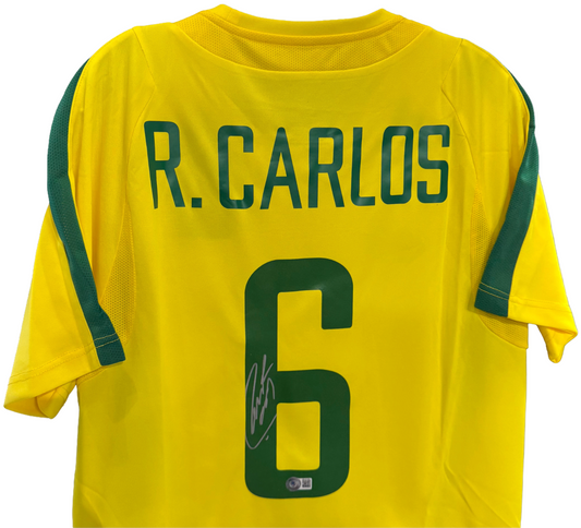 Roberto Carlos Signed Nike #6 Brazil National Team Soccer Jersey Auto BAS COA