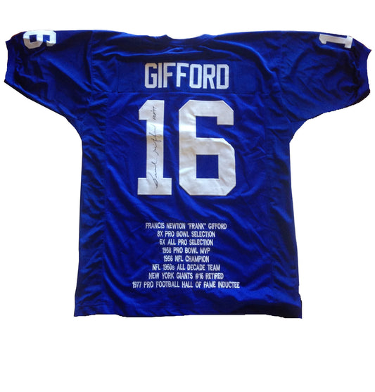 Frank Gifford Ny Giants signed CAREER STAT JERSEY HOF 77 autograph Mint CBM COA