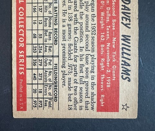 1953 Bowman Set-Break # 1 Davey Williams EX - Ex + Nice