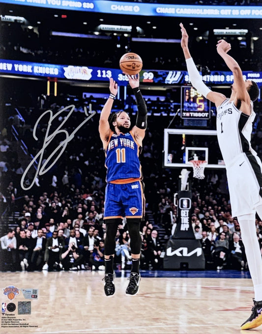 Jalen Brunson Signed 16x20 Framed Photo w/ coin vs Wemby NY Knicks Fanatics COA