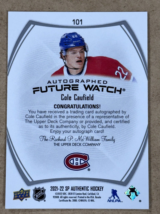 2021 SP Authentic Hockey Cole Caufield Future Watch RC Auto /999 Canadiens MINT
