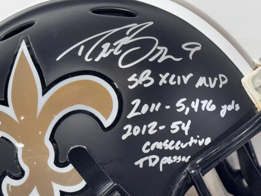 Drew Brees Signed Riddell Proline Authentic FS Helmet 3 Stat Auto PSA COA Saints