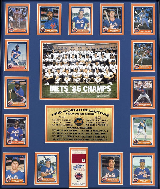 1986 Ny Mets World Series Champion Framed Team Photo Baseball Card Collage