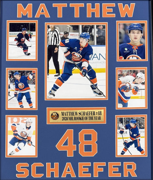 Matthew Schaefer 24x28 Framed Photo Collage Islanders '26 NHL Rookie Of The Year