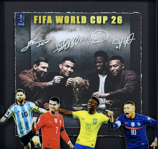 FIFA World Cup 2026 Framed 3D Photo Shadowbox Messi Ronaldo Vinicius Jr Mbappe