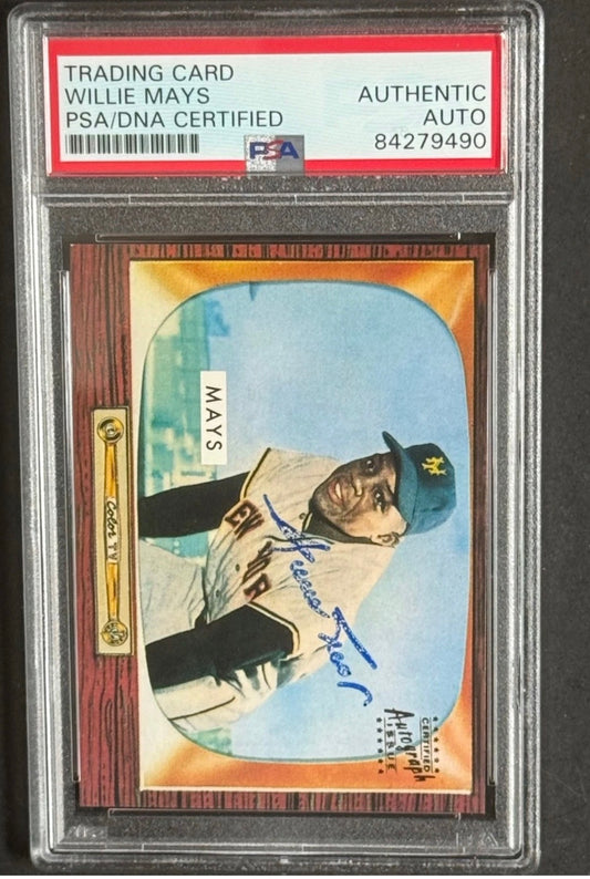 Willie Mays Signed 1996 Topps CERTIFIED Issue 1955 Bowman On Card Auto PSA Coa