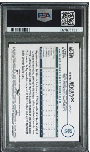 Bryan Woo 2024 Topps Chrome Update Psa 9 Mint Rookie AUTO REFRACTOR /499 #ACBW