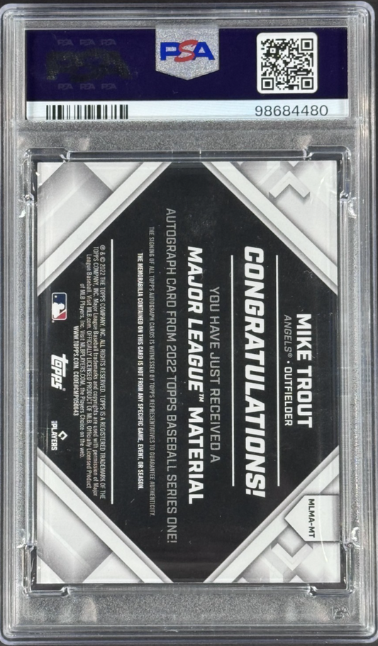 2022 Topps MLB Mike Trout Major League Mat Patch Auto LE/25 #MLMAMT PSA 9 Angels