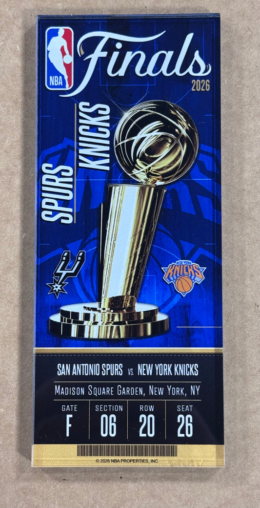 Spurs vs. NY Knicks 2026 NBA Finals Acrylic Ticket Highland Mint Brunson MVP