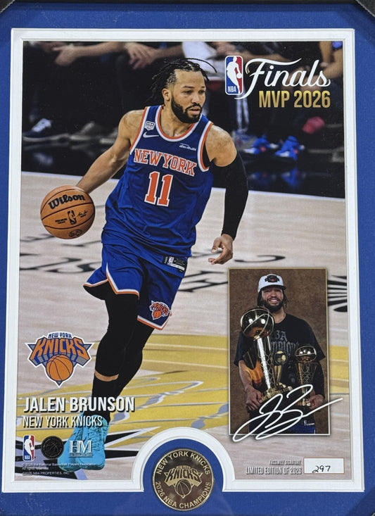 Jalen Brunson #11 NY Knicks 2026 Finals MVP Framed Photo w/ Coin Highland Mint