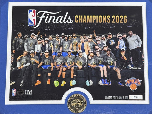 2026 NBA Finals Champions NY Knicks Team Photo Framed Highland Mint Coin Brunson