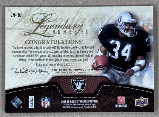 2008 UD SP Rookie Threads Bo Jackson Game Used Patch /99 LA Raiders RB Mint
