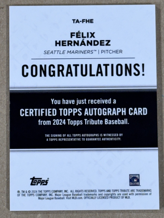 2024 Topps Tribute Felix Hernandez Auto /99 #TA-FHE Seattle Mariners Mint