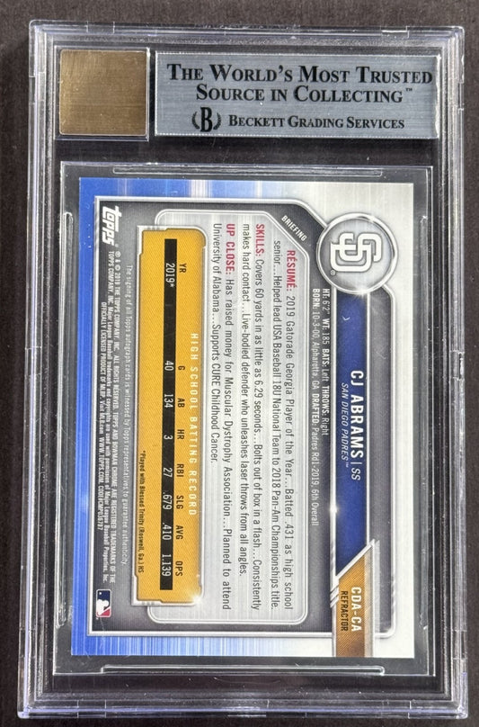 2019 Bowman Chrome Draft Auto CJ Abrams Silver Refractor /499 BGS 9 Nationals RC