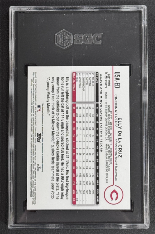 2024 Topps Chrome Elly De La Cruz Sapphire Gold Auto /35 SGC 10 Auto 10 Reds RC