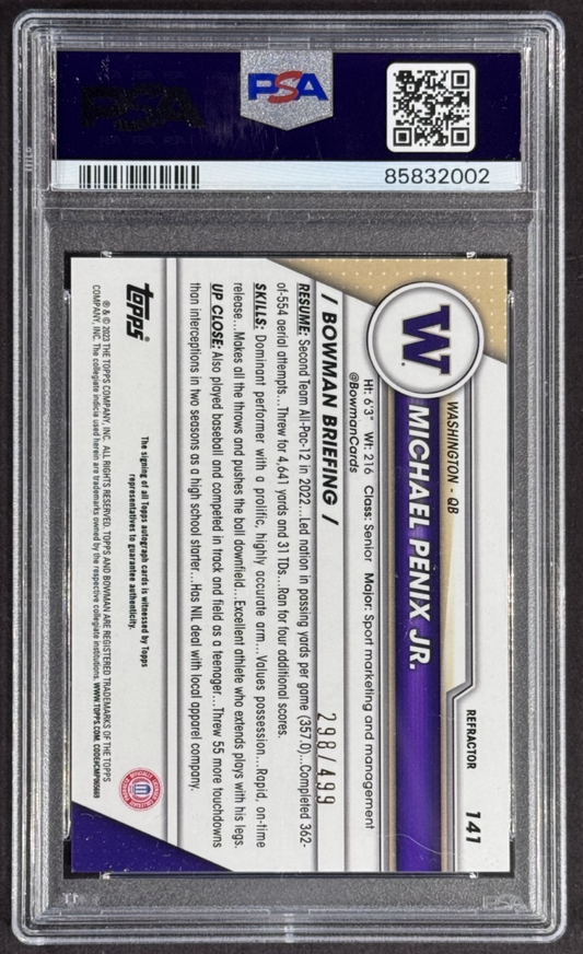 2023 Bowman Chrome Michael Penix Jr Ref Auto LE /499 PSA 10 GEM MT Auto 10 Pop 4