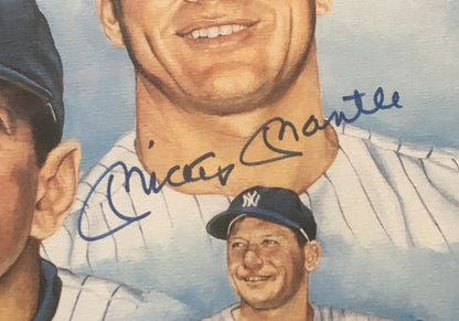 Mickey Mantle Billy Martin Whitey Ford Signed 19x25 Yankees Litho Photo Hunt Coa