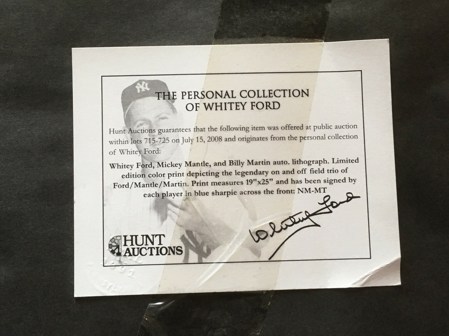 Mickey Mantle Billy Martin Whitey Ford Signed 19x25 Yankees Litho Photo Hunt Coa
