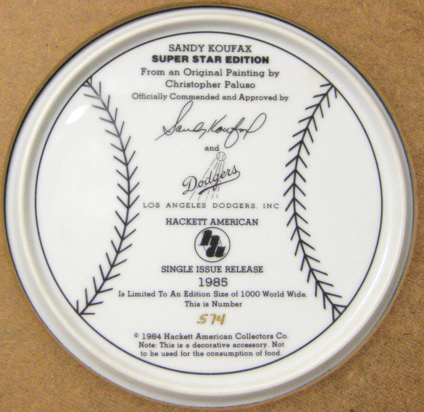 Sandy Koufax Signed  Dodgers Plate Framed Mint gold autograph LE /1000 Cbm COA