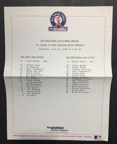 1988 Mets Old Timers Day Signed Folder Program 1969 Mets Tommie Agee 16 Auto Coa