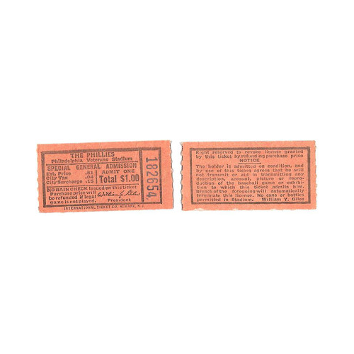 Rare Vintage Phillies Ticket NMT