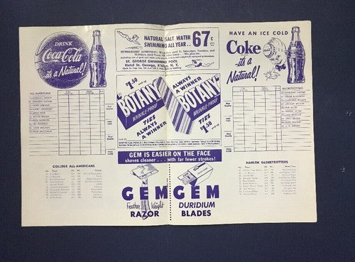 HARLEM Globetrotters All-Americans March 29 1953 Program Madison Square Garden