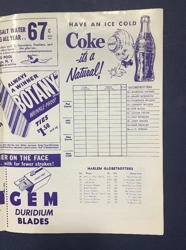 HARLEM Globetrotters All-Americans March 29 1953 Program Madison Square Garden
